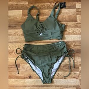 Olive Green Twist-Front Bikini Set - Women Swim Size XL (12-14) NWT
